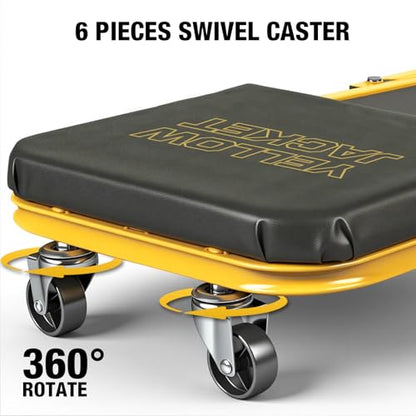 YELLOW JACKET Garage Creeper Seat, 2-in-1 Mechanic Creeper, 36 Inches Foldable Z Garage Seat with 6 PCS Wheels, 330 LBS Capacity Rolling Automotive Creeper Lay Down or Sit for Shop, Auto Repair