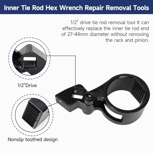 Inner Tie Rod Removal Tool for Most Vehicles Inner Tie Rod. | 27-44mm Tie Rod End Hex Wrench Tool with 1/2" Drive and 3/8'' Low-Profile Inner Tie Rod U-Wrench Tool