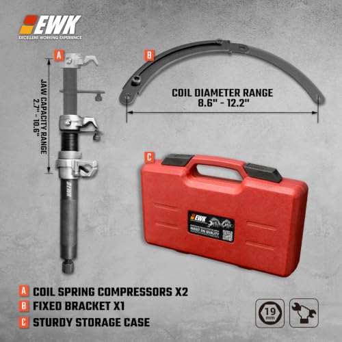 EWK Coil Spring Compressor Tool Set, 3-Piece Kit for MacPherson Strut | Parallel Safety Bracket & Dual Anti-Slip Jaws for Stable Spring Compression, 2645 lb Capacity