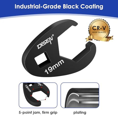 DISEN 11 PCS Crowfoot Wrench Set for 3/8" Drive with Extension Bar, Flare Nut Wrenches Set Metric Size 10-19mm, Professional Kit with Zipper Pouch, for Automotive, Plumbing, and Industrial Repair