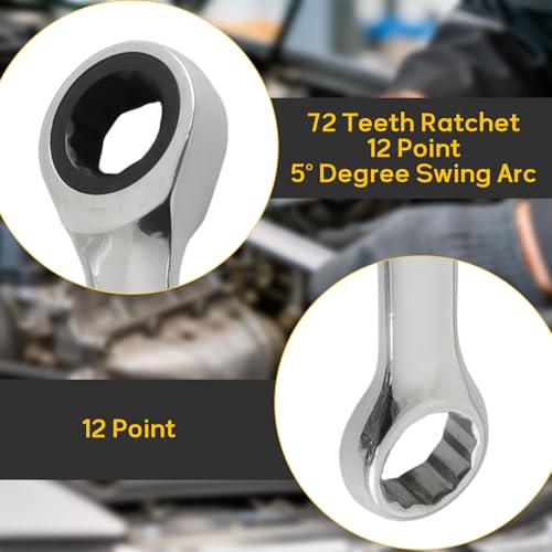 14mm Ratcheting Wrench 2 Pcs 72-Tooth 12-Point Chrome Plated | Forged 45# Carbon Steel Durable, 5-Degree Arc For Tight Spaces, 12-Point Protects Fasteners, Polished Chrome Anti-Rust - size: 14mm