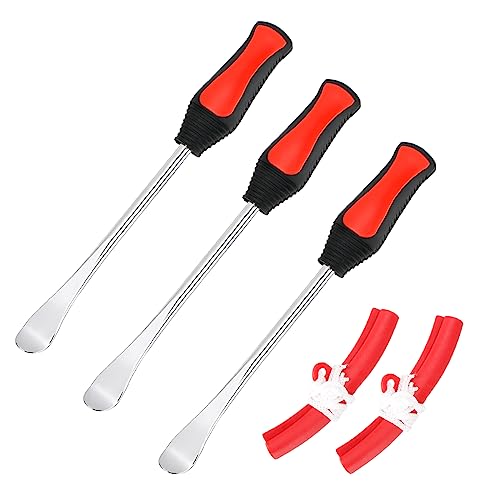 BELOMI Tire Spoons Lever Tool Set, Steel Professional Tire Changing Removal Kit with 1 Portable Bag + 3 Tire Spoons + 2 Rim Protectors, Tire Repair Tool for Motorcycle, Dirt Bike, Lawn Mower (Red) - color: Red