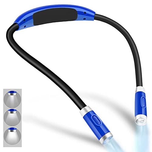 Vekkia Rechargeable LED Neck Book Light for Reading in Bed | 3 Brightness Levels/Flexible Soft Silicone Arms Comfortable Wear/Long Lasting,Great for Readers, Craft & Knitting - color: Blue