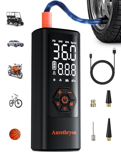 Tire Inflator Portable Air Compressor with Gauge, 150 PSI Mini Cordless Battery Powered Auto Air Pump for Car Tires - Electric Bike Tire Pump for Car/Motorcycle/Bicycle/Ball, Orange - color: Orange