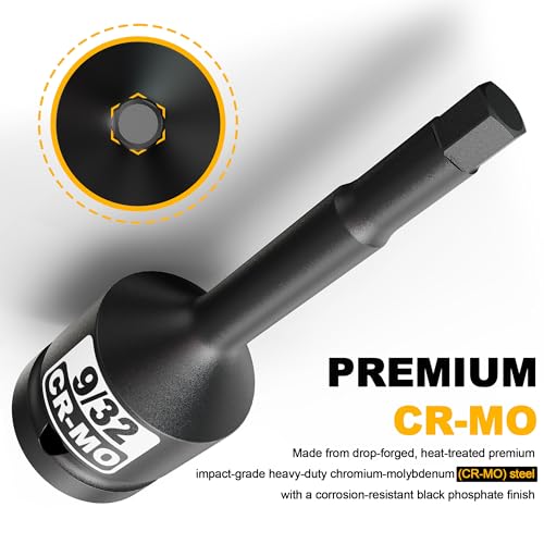 1/2" Drive H9/32-Inch Impact Hex Bit Socket, SAE Allen Bit Socket, Cr-Mo Steel, Removing Loosening Hexagon Bolts - size: 1/2" H9/32 Deep