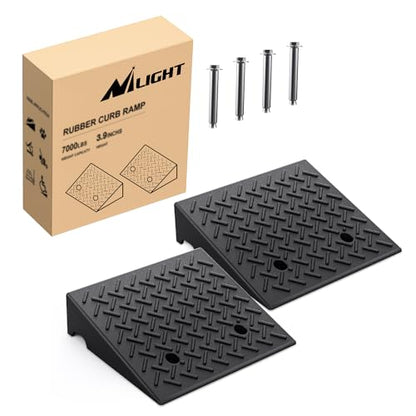 Nilight Rubber Curb Ramps, 3.9 inches Rise Height Heavy Duty Rubber Threshold Ramp, Portable Driveway Ramps for Cars Wheelchairs Scooter Lawn Mower, 7000lbs Load Capacity, 2 Pack - size: 3.9" Rise