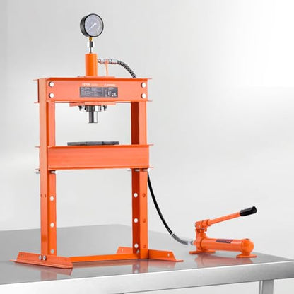 VEVOR Hydraulic Shop Press, 10 T H-Frame Shop Press with Press Plate & H-Shaped Base, Stable Garage Floor Adjustable Hydraulic Press with Relief Valve, Fit for Bending, Straightening & Stamping - size: 10T