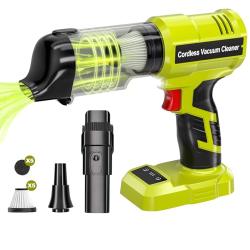 Cordless Handheld Vacuum Cleaner for Ryobi 18V Battery: 3-Speed Modes Portable Vacuum with 20kPa 105AW Powerful Suction for Car, Pet Hair, Home Cleaning (Tool Only) - color: Green-for Ryobi Battery