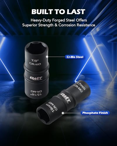 Orion Motor Tech Lug Nut Socket Set, 5pc 1/2" Drive Impact Flip Socket Set with Metric 17 19 21 22 mm & SAE 3/4 13/16 7/8 15/16 in. Sockets, Double Ended Thin Wall Nut Sockets with 3" Extension Bar - size: Flip, 17 19 21 22 mm & 3/4 13/16 7/8 15/16 in., s