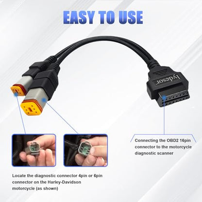 Obd2 Cable for Harley 4pin+6pin 2 in 1 Motorcycle OBD Adapter Cable | OBD Scanner Connector Work with Motorcycle OBDii Diagnostic Tool 16 Pin to 4 Pin 6 Pin Fits for Harley Davidson Scan Tool