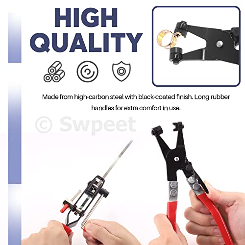 Swpeet 3Pcs Red CV Joint Boot Clamp Pliers and Swivel Flat Band Hose Clamp Pliers Assortment Kit, Ear Boot Tie Car Band Tool Car Water Pipe Locking Automotive Hose - color: Red