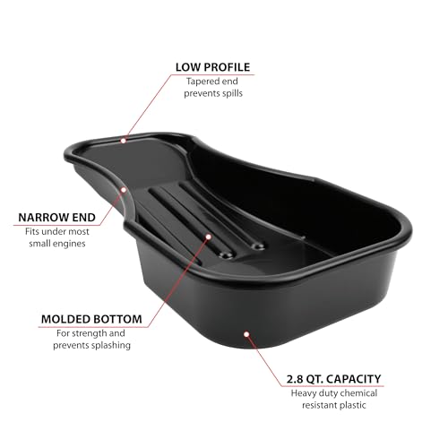 Performance Tool W4073 Heavy Duty 2.8 Quart Oil Drain Pan with Splash Guard and Tapered Spout for Lawn Equipment and Motorcycles - style: Low Profile Drain Pan 2.8qt