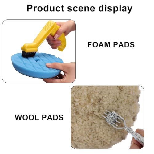 Polishing Pad Cleaner Tool Set, Yellow | Polishing Spur Tool and Foam Pad Brush, Conditioning Brush Wool Buffing Pad for Car Auto Detailing/Detailing Enthusiasts - size: Yellow-2p