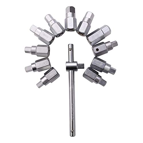 HERIS 12pcs Drain Plug Key Socket Set Axle Oil Sump Spanner 3/8" Drive Cars Vans Bikes