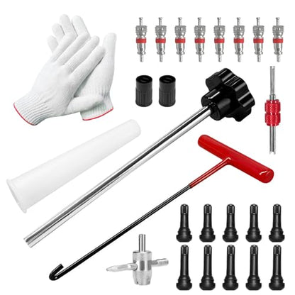 25PCS Valve Stem & Core Removal Replacement Tool Kit, Heavy Duty Tire Core Removers with 5 TR413/5 TR414 Stems, Valve Cores Stems Caps Removal Tool Kit for Car Motorcycle ATV
