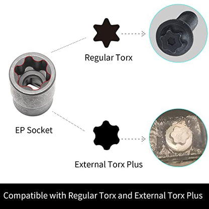 External Torx Plus Socket Set 6 Point EP Socket EP4, EP5, EP6, EP7, EP8, EP10, EP11, EP12, EP14, EP16, EP18, EP20, EP22, EP24 with 1/2'' 3/8'' 1/4'' Dr E-Torx Plus Socket 14pc - size: 14PC
