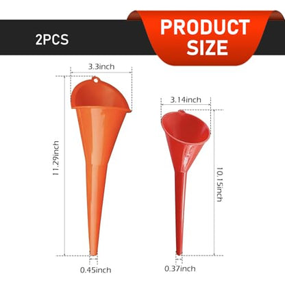 2 PCS Long Neck Oil Funnel, Portable Anti-Spill Plastic Wide Mouth Funnel, Multi-use for Fuel Coolant Engine Oil Adding, Universal for Most Cars Suvs Trucks(Red)