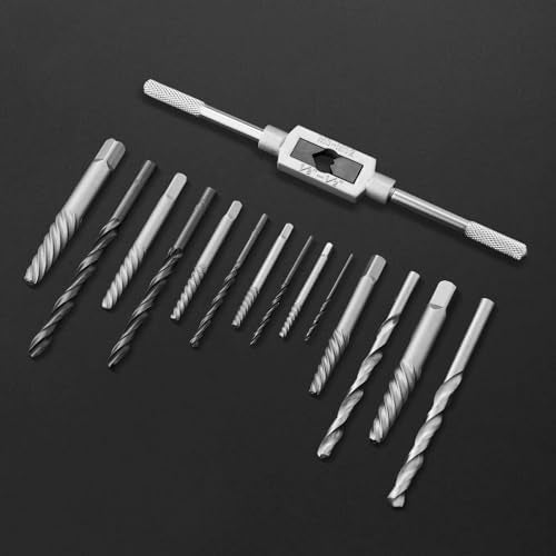 14Pcs Screw Extractor Set with Tap Wrench Cr-Mo Steel Bolt Extractor Kit Left-Hand Drill Bit Easy Out Broken Bolt Remover Tool for Stripped Rusted Damaged Screws Bolts, with Storage Case