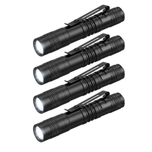 4-Pack Mini Flashlight, Powerful Small Led Pocket Flashlights with Clip | AAA Battery Powered Portable Pen Light for Emergency Repair Camping Walking and Outdoor,3.5" Black(Battery Not Include Short） - size: Short