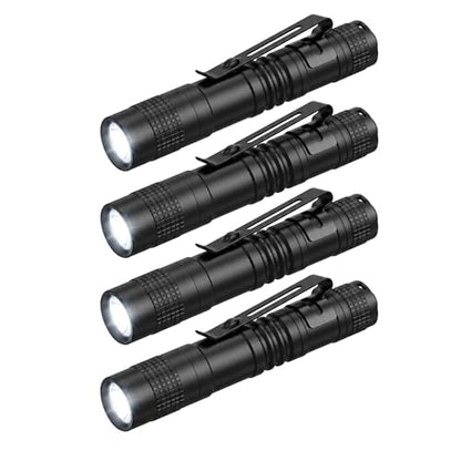 4-Pack Mini Flashlight, Powerful Small Led Pocket Flashlights with Clip | AAA Battery Powered Portable Pen Light for Emergency Repair Camping Walking and Outdoor,3.5" Black(Battery Not Include Short） - size: Short