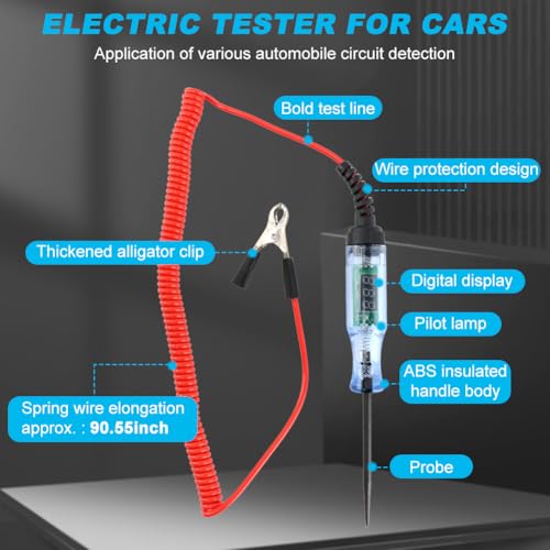 Kakalote Test Light Automotive, Digital LED Circuit Tester with Voltage Display, Electrical Tester Pen with Extended Spring Wire & Probe for Car RV Fuse Checker