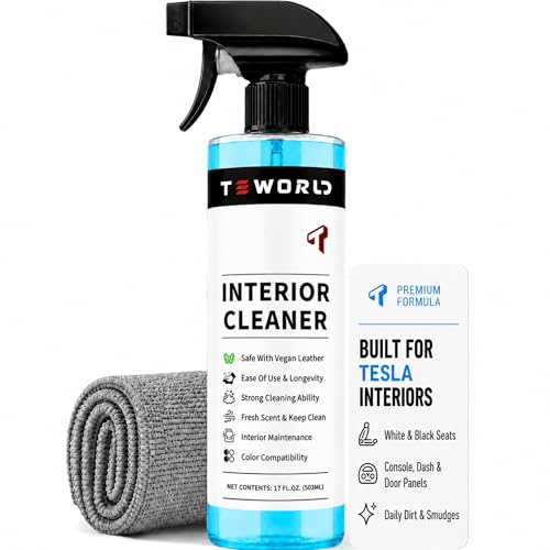 Tesla Seat Cleaner & Stain Remover, Tesla Interior Cleaner for White & Black Vegan Leather | Tesla Model Y Juniper Accessories 2026 & Tesla Model 3 Accessories, S/X/Cybertruck - color: Blue w/ Towel