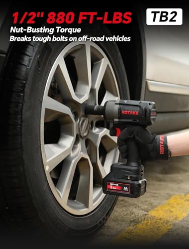 ROTAKE 20V Mid-Torque 1/2" Cordless Impact Wrench Kit, 880 FT-LBS, TB2 | 5.0Ah Battery, Brushless Motor, 3-in-1 Unibody Hammer Housing, Soft Start, Forward LED, 4A Rapid Charger, Hard Carrying Case - size: 1/2" (880 ft-lbs) TB2