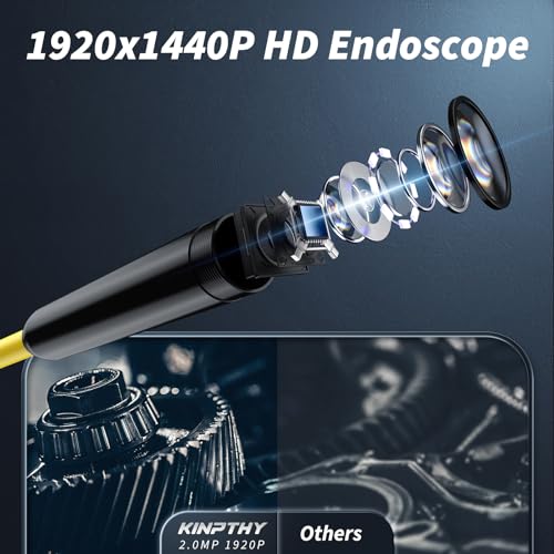 Endoscope Camera with Light,1920P HD Borescope Tools with 8 Adjustable LED Lights, Endoscope with Semi-Rigid Snake Camera, IP67 Waterproof Inspection Borescope for iOS and Android-32.8ft Single Lens - size: 32.8ft, style: Single lens