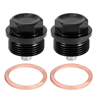 X AUTOHAUX 2 Set M24x1.5 Oil Drain Plug Magnetic Aluminum Alloy Sump Drain Nut Oil Drain Bolt with 2 Washer for Car Motorcycle Black - size: M24x1.5