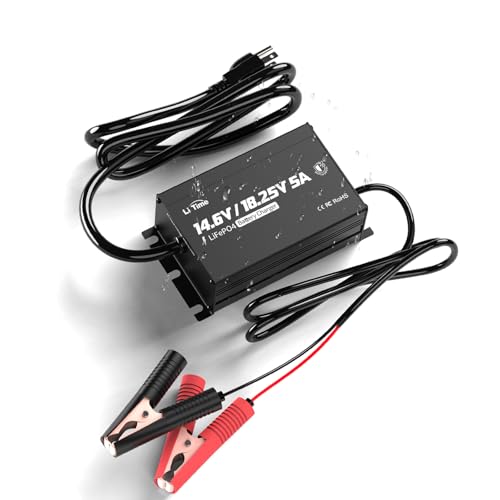 LiTime 12V 16V 5A Lithium Battery Charger, Waterproof AC to DC LiFePO4 Charger with Adjustable Voltage, Smart BMS Activation & LED Indicator for Marine, Boat, Trolling Motor - size: 12V16V 5A