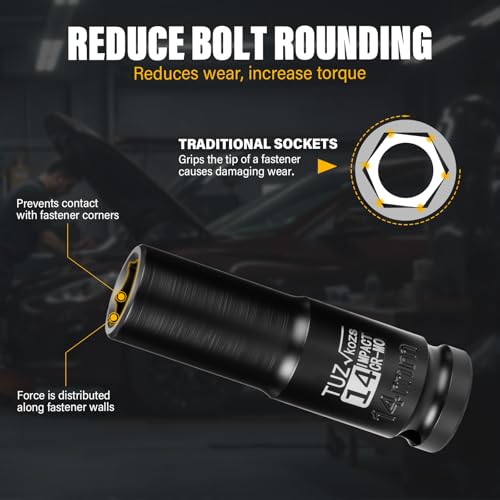 1/2 Inch Drive 14mm Deep Metric 6 Point CR-MO Impact Socket | Radius Corner Design,Square Chamfered Opening,Axle Nut Impact Grade Socket for Easy Removal - size: 1/2” Drive 14mm Deep, style: 1/2" Drive Deep Socket