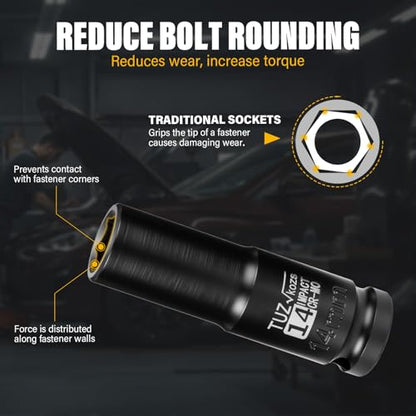 1/2 Inch Drive 14mm Deep Metric 6 Point CR-MO Impact Socket | Radius Corner Design,Square Chamfered Opening,Axle Nut Impact Grade Socket for Easy Removal - size: 1/2” Drive 14mm Deep, style: 1/2" Drive Deep Socket
