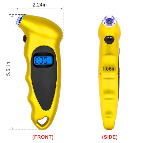KVAEY Digital Tire Pressure Gauge, 150 PSI 4 Settings Accurate Tire Gauge with Non-Slip Grip, Backlight LCD Tire Pressure Gauge Reader Checker Tool for Car Truck Bicycle Motorcycle (Yellow) - color: Yellow