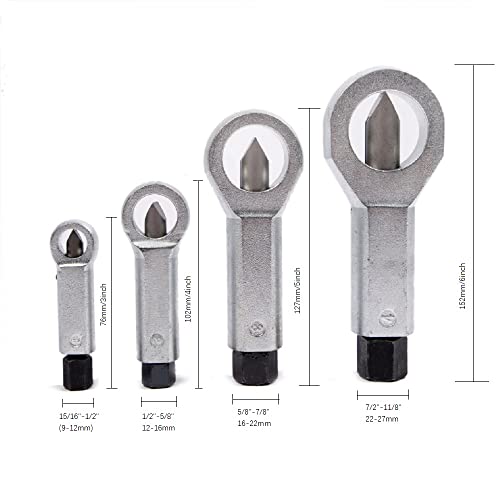 4PC Heavy Duty Metal Nut Splitter Kit | 1500ft-lbs Torque for Seized Rust Nuts | Auto Undercarriage & Marine Rigging | Hand-Safe Bolt Buster w/Triple Anti-Slip Jaws 9-12mm, 12-16mm, 16-22mm, 22-27mm