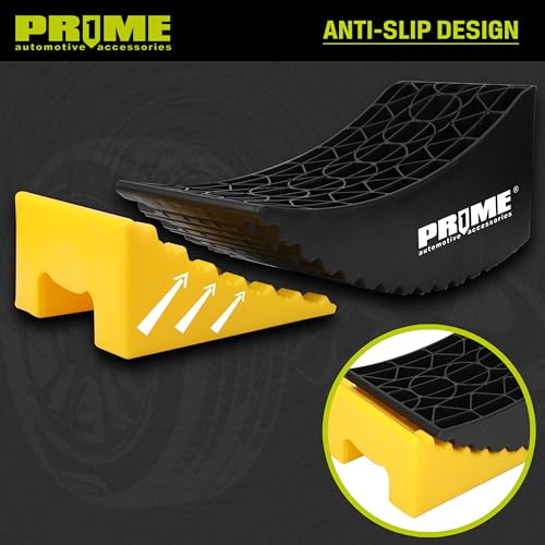 PRIME 1 RV Camper Levelers 6-Inch, 2 Packs Heavy Duty Wheel Chock Ramp for RVs, Campers & Trailers, Tire Stop Block & Trailer Wheel Stop – Honeycomb Grip, Anti-Slip Base for Cars, Trucks, SUVs - size: Height to 6 inch
