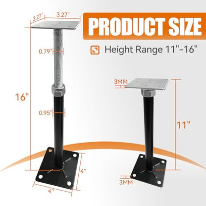 House Floor Jacks for Leveling, Adjustable Jack Post with 11"-16" Height Range, 2-3Ton Load Capacity Heavy-Duty Floor Jacks & RV Step Stabilizer (4 Pack) - color: Black 4 Pack