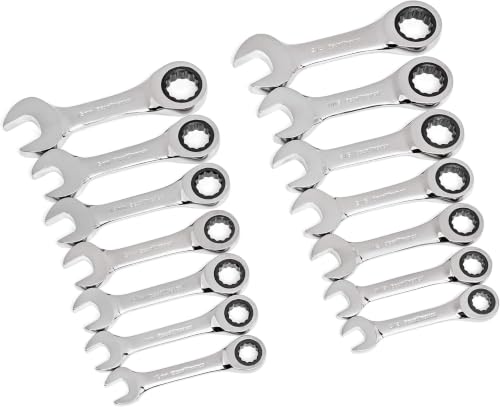 GEARWRENCH 14 Pc. 12 Point Stubby Ratcheting SAE/Metric Combination Wrench Set - 85206 (Pack of 10) - size: 10mm 11mm 12mm 13mm 14mm 15mm 18 mm (Pack of 10)