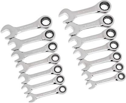 GEARWRENCH 14 Pc. 12 Point Stubby Ratcheting SAE/Metric Combination Wrench Set - 85206 (Pack of 10) - size: 10mm 11mm 12mm 13mm 14mm 15mm 18 mm (Pack of 10)
