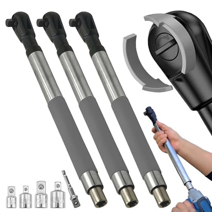 Offset Extension Wrench Impact – Electric Ratchet Wrench, Multifunctional & Durable Power Ratchet Wrenches, Chain Drive Wrench Extender, Dual-Mode Torque Control, Compatible with 1/2" Sockets (3Kits) - color: Silver Black 3 Pack