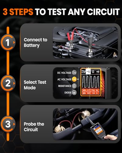 ANCEL PB60 Automotive Power Circuit Probe Tester 12-24V, All-in-One Electrical Diagnostic Tool with Component Activation, Short Finder, Digital Multimeter Ohmmeter Functions for Cars Trucks RVs ﻿ - color: Orange-Black
