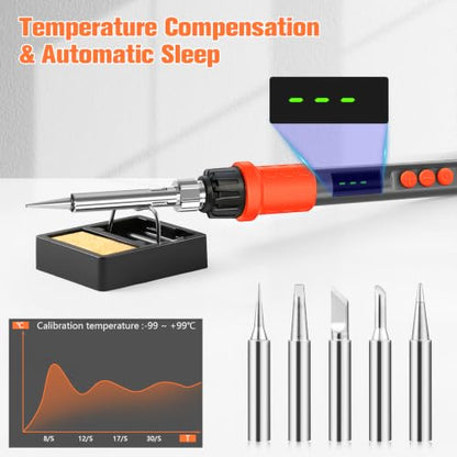 Soldering Iron Kit, 120W LED Digital Solder Iron Soldering Gun kit, Smart Temperature Control [356℉-932℉], Extra 5pcs Tips, Auto Sleep, Temp Calibration, Grey - color: Grey