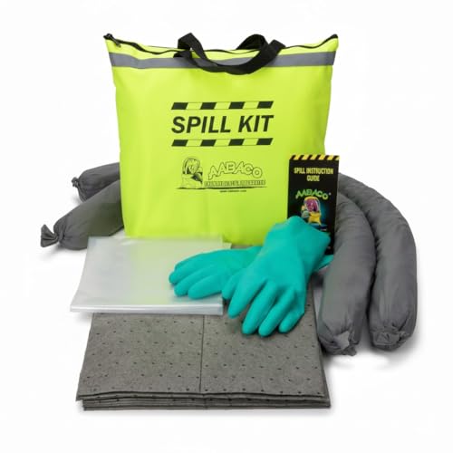 AABACO Universal Spill Kit 5 Gallon Oil Spill Kit with Absorbent Pads, Socks, Yellow Duffle Bag, Gloves & Disposal Bag for Automotive, Garage & Industrial Use - size: 1 Count (Pack of 1)