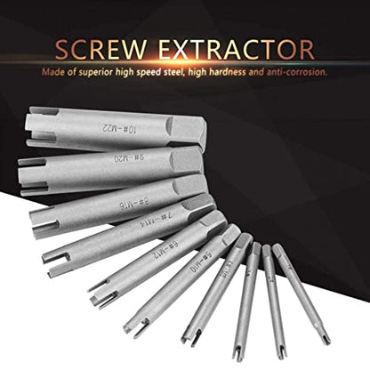 10Pcs/Set Steel Broken Head Taps Stripped Screw Remover Kit Tap Extractor Set (#C 656g/23.1oz)