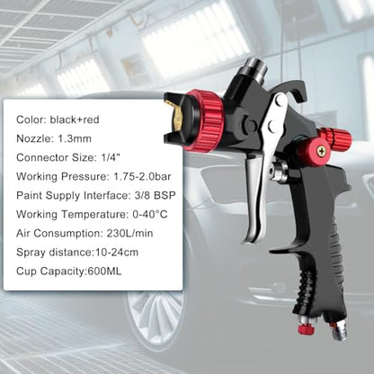 Hvlp Spray Gun with Paint Mixing Quick Cup, Automotive Paint Spray Gun Kit Contain Pressure Gauge,1.3mm Nozzle,10 Disposable 600ML Cups for Car Furniture Fence Painting