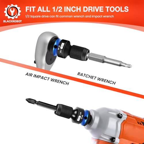 BLACKROBOT Quick Release Impact Bit Holders 1/2-Inch Square Drive to 1/4-Inch Hex Socket Adapter, CR-MO Steel, Blue - size: 1/2 Impact Bit Holder-1
