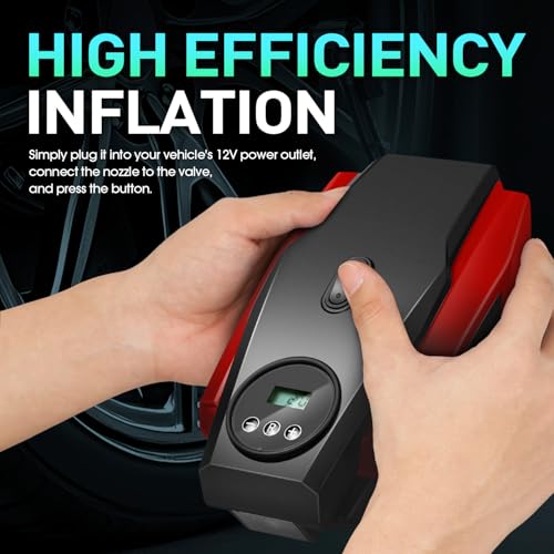 DNA MOTORING Tire Inflator Portable Air Compressor, 12V DC Air Pump for Car Tires, Bike, Motorcycle, Ball, Electric Bike Tire Pump with Pressure Gauge, LED Light, Auto Shut Off, Red, TOOLS-00679-RD - style: Standard red