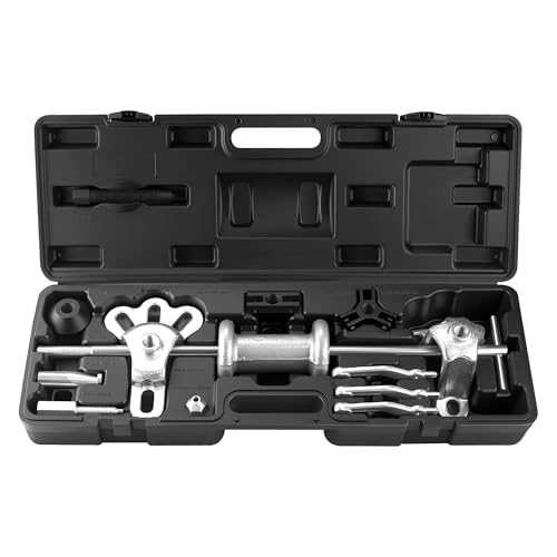 9-Way Slide Hammer Puller Set, Front Wheel Hub Bearing Remover & Rear Wheel Axle Hub Dent Shaft Puller Tool Kit Wheel Bearing Removal Tool(Black) - color: Black