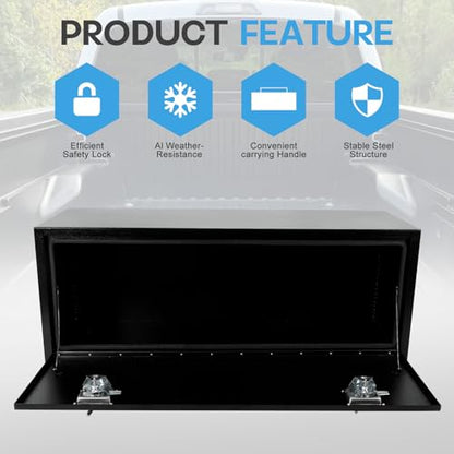 48" Heavy Duty Underbody Steel Plated Truck Tool Box with T-Handle For Storage Smooth Surface，Waterproof Underbody Tongue Box with Lock and Key for Truck，Pick Up,RV，Trailer -Black - size: 48" x 18" x 18 "