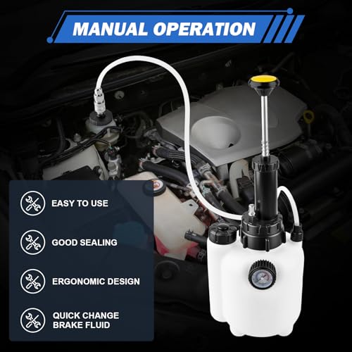 3L Manual Brake Bleeder Kit, One Person Brake Fluid Bleeding Vacuum Pump with 1L Catch Bottle and 4 Master Cylinder Adapters for Brake & Clutch System, Suitable for Most Vehicles