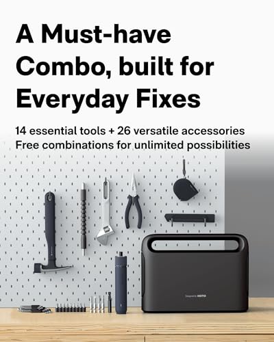 HOTO 40-Piece Tool Kit, Household Essentials Tool Set w/Smart Electric Screwdriver (LED, 3 Torque) + 14 Tools & 26 Accessories Including Allen Wrenches Sets | Pro-Grade Compact Organizer